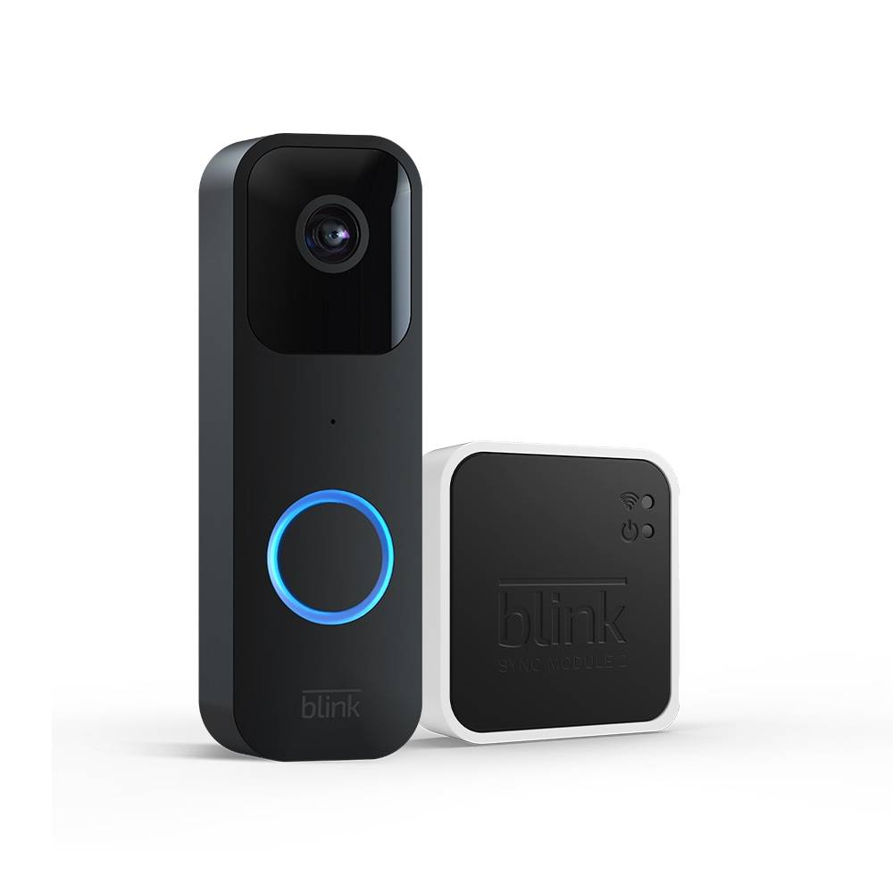 Blink Video Doorbell + Sync Module 2, Two-year Battery Life, Two-way Audio, HD Video, Motion and Chime App Alerts and Alexa Enabled - Battery or Wired - Black | B08SGC46M9