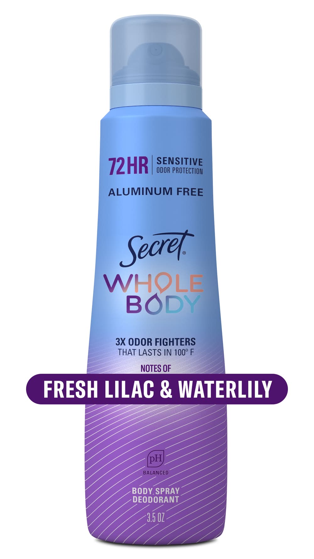 Secret Whole Body Aluminum Free Deodorant Spray, Lilac-Waterlily (3.5 oz)