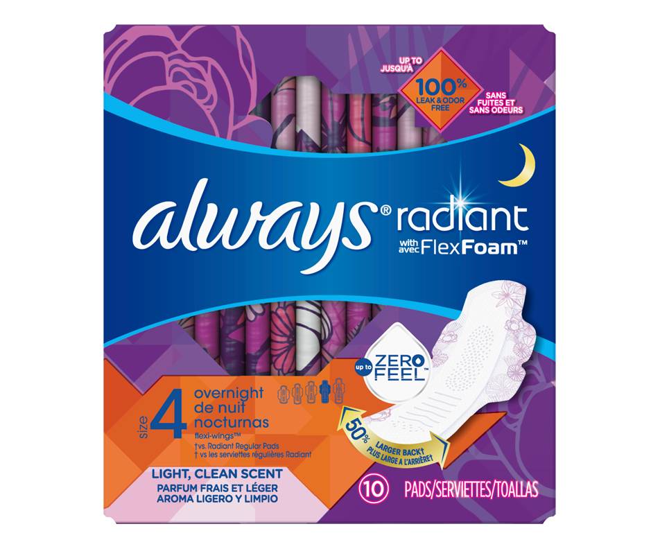 Always Overnight Scented Sanitary Pads With Wings, Size 4 (10 units)