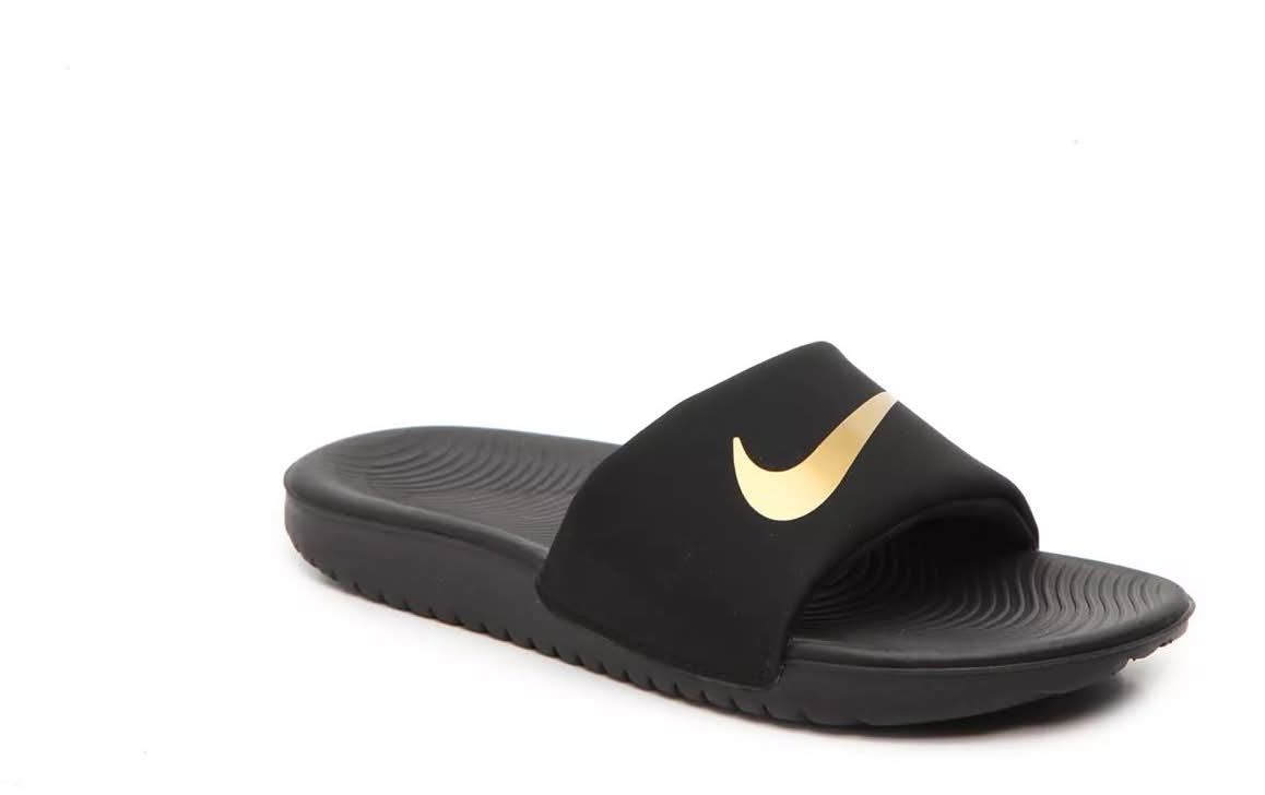 Nike Kawa Slide Sandal - Kids' (Gold Metallic/Black Medium - 6 Youth)