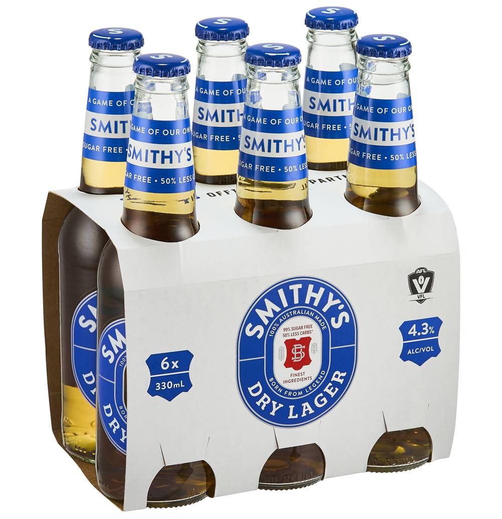 Smithy's Dry Lager Bottle 330mL x Pack 6