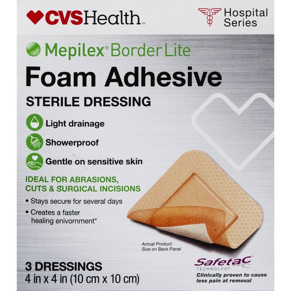 CVS Health Mepilex Border Lite Foam Adhesive Sterile Dressings, 4 IN x 4 IN, 3 CT