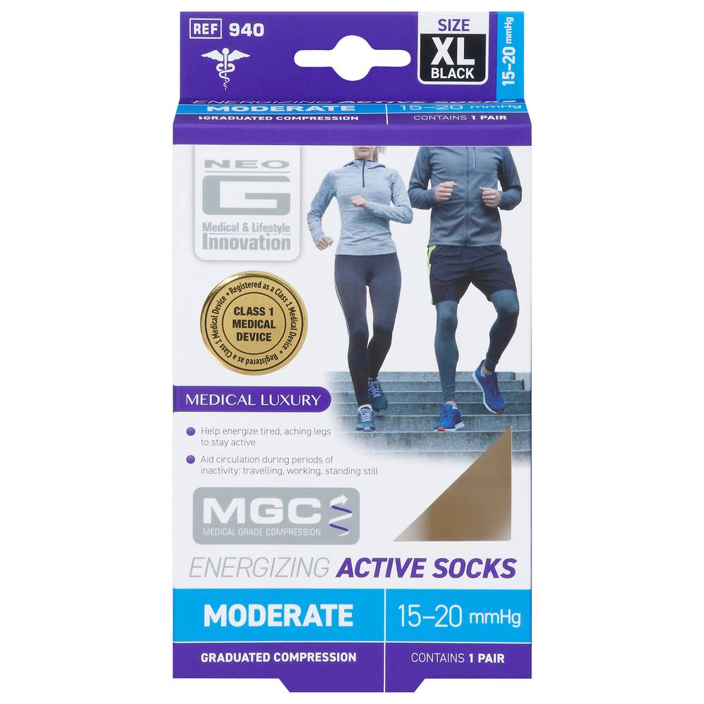 Neo G Black Energizing Moderate Active Socks Size Xl