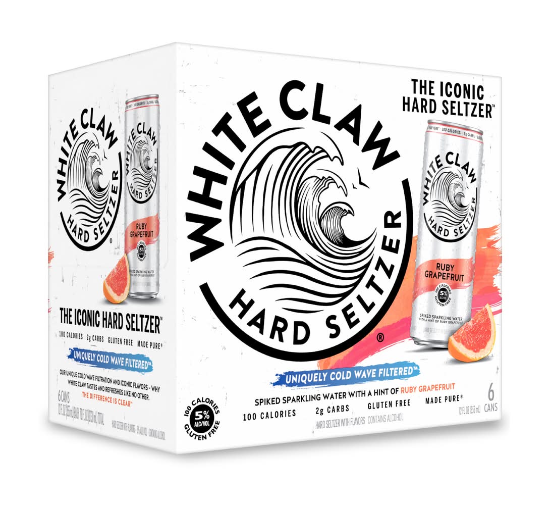 White Claw Uniquely Cold Wave Filtered Hard Seltzer, Ruby Grapefruit (6 x 12 fl oz)