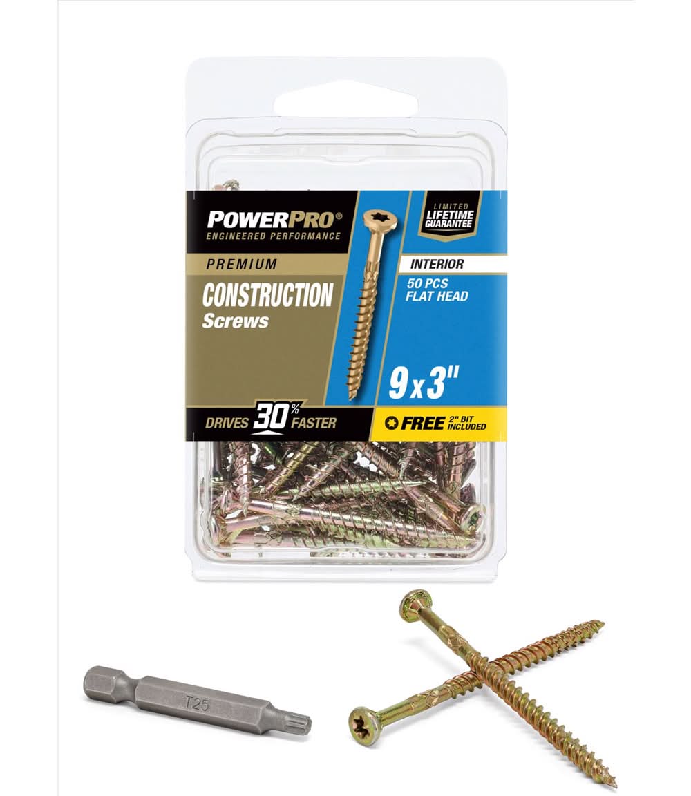 Hillman Power Pro No. 9 X 3 In. L Star Gold Zinc Coated Coarse Wood Screws 50 Pk