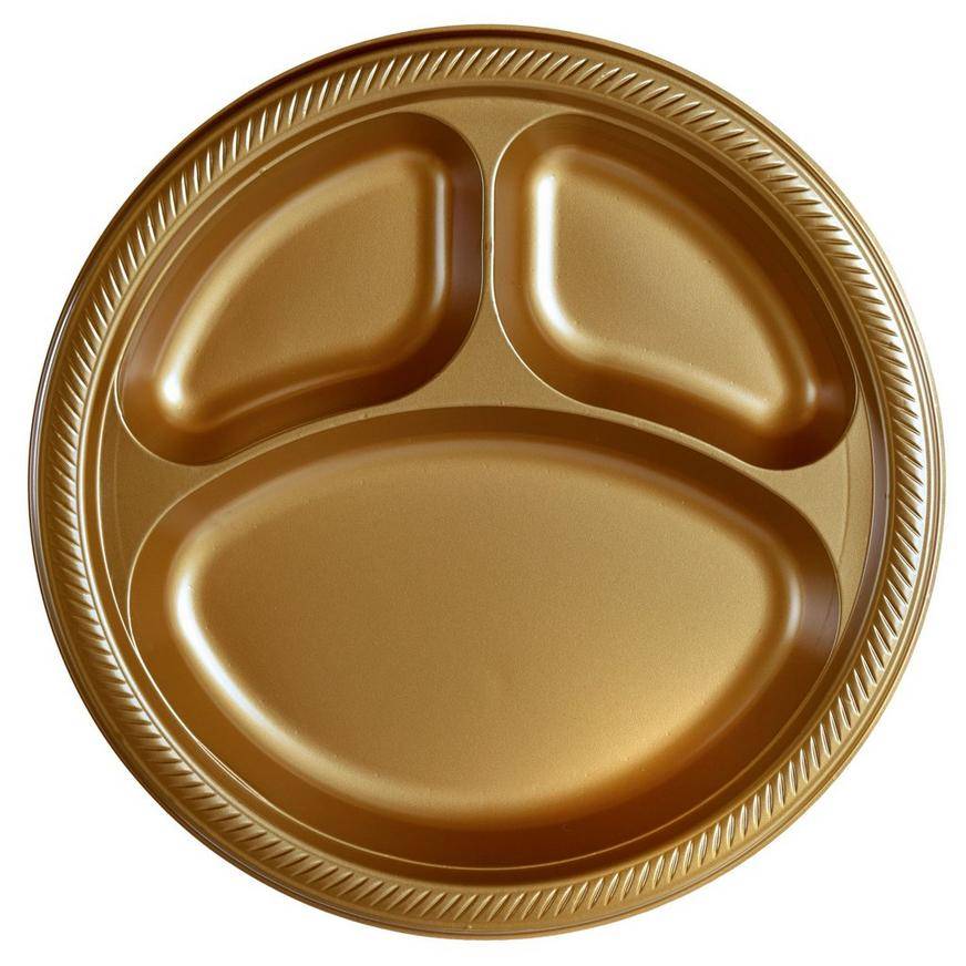 Party City Plastic Divided Dinner Plates (10.25 in/gold)