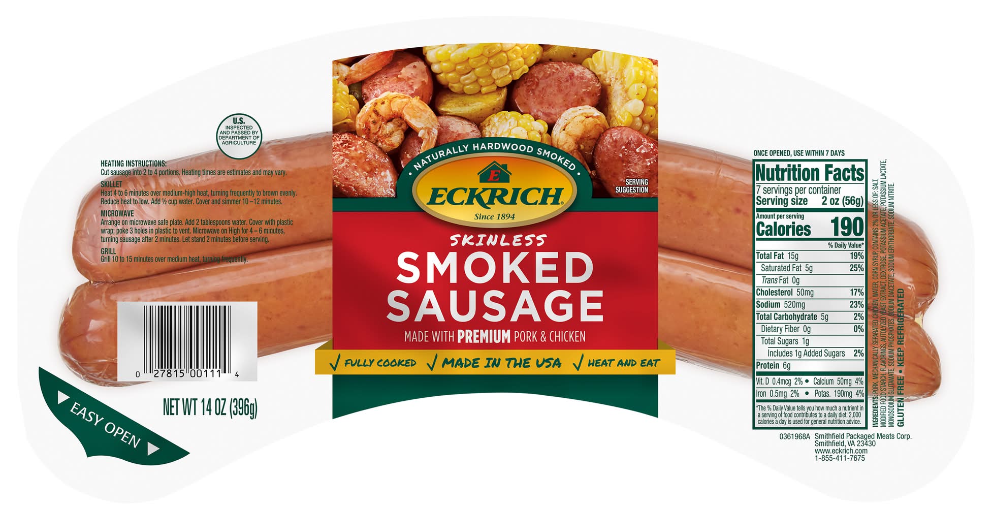 Eckrich Skinless Sausage, Smoked (14 oz)