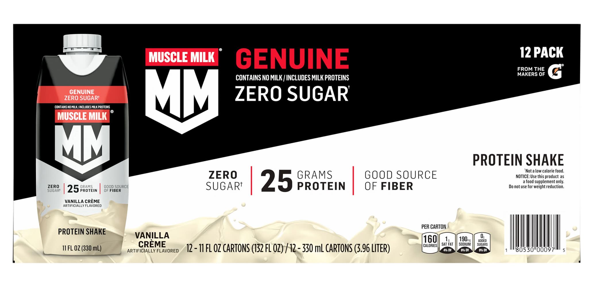Muscle Milk Genuine Protein Shake, Vanilla Creme (12 x 11 fl oz)