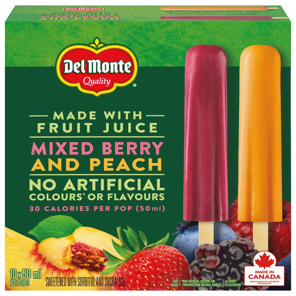 Del Monte Ice Pops, Mixed Berry - Peach (500 ml, 10 ct)