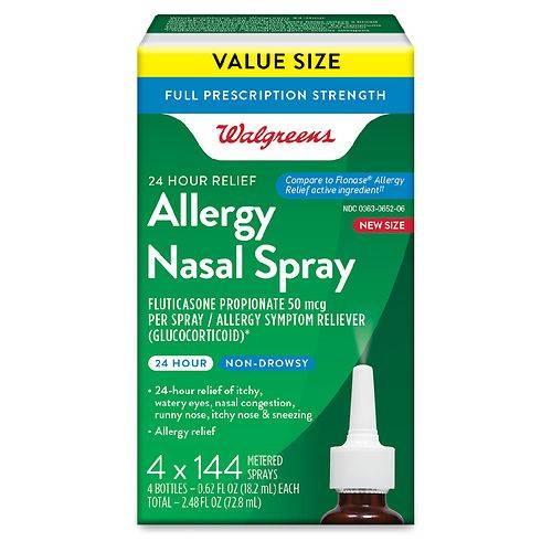 Walgreens 24 Hour Allergy Nasal Spray, Fluticasone Propionate - 0.62 fl oz x 4 pack