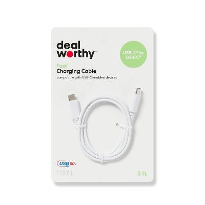 Dealworthy Usb-C To Usb-C Charging Cable, 3', White