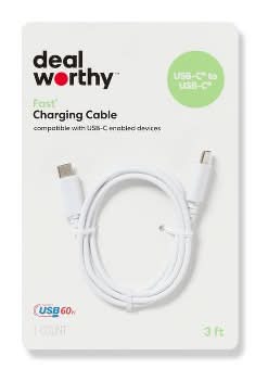Dealworthy Usb-C To Usb-C Charging Cable, 3 ft, White
