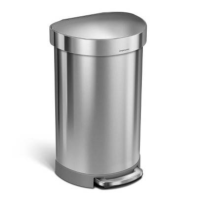 simplehuman 45L Semi-Round Liner Rim Kitchen Step Trash Can Stainless Steel: 2-Year Warranty, Brushed Finish, Silver