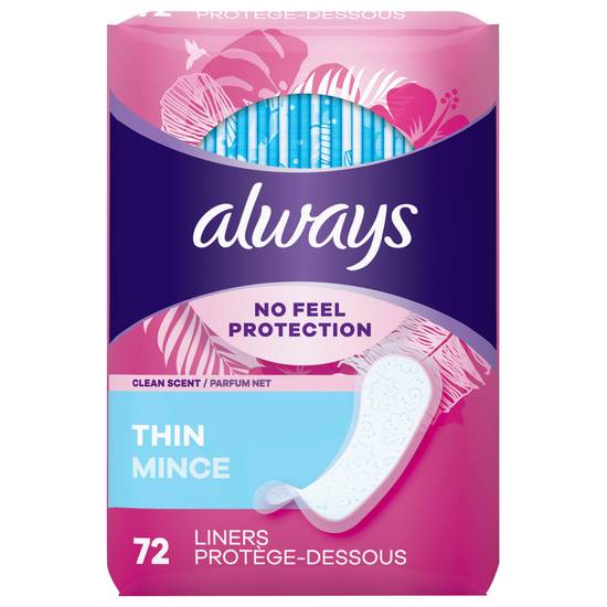 Always Thin No Feel Protection Daily Liners Regular Absorbency Scented, Breathable Layer Helps Keep You Dry ( 72 ct)