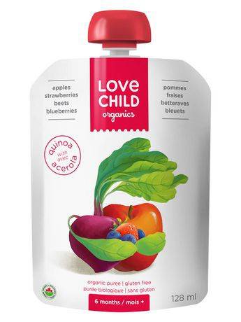 Love Child Organics Super Blends Baby Puree - Apples, Strawberries, Beets & Blueberries (128 ml)