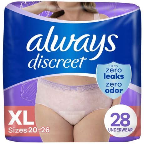 Always Discreet Maximum Classic Cut Incontinence Postpartum Underwear, Women, XL (28 ct)