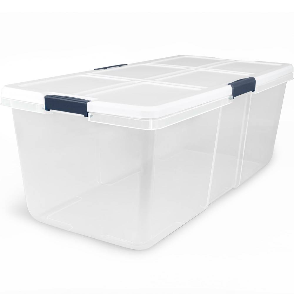 Project Source X-large 25-Gallons (100-Quart) Clear, White Tote with Latching Lid | 7257LWS-010-000-0759