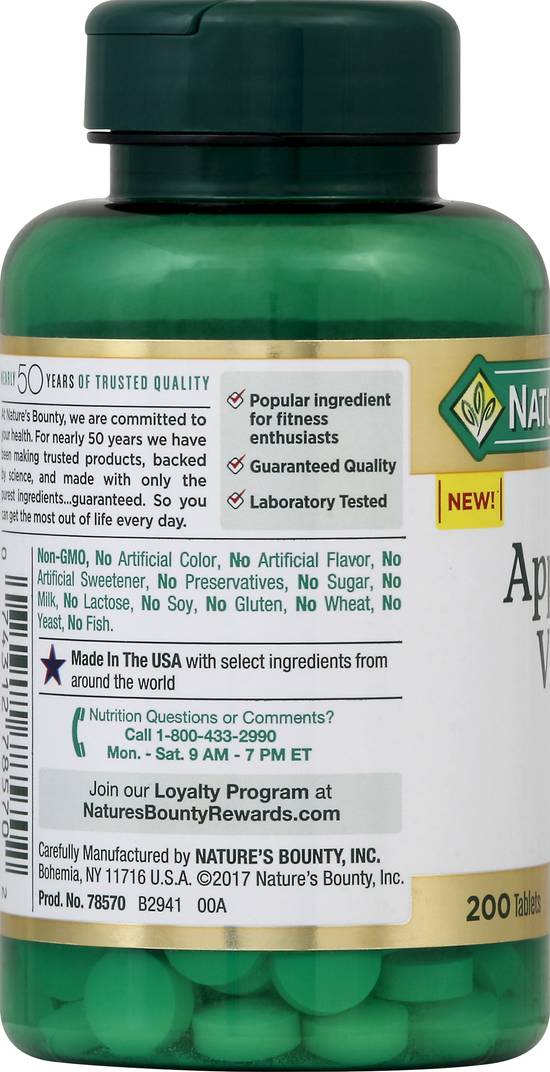 Nature's Bounty Apple Cider Vinegar 480 mg Tablets