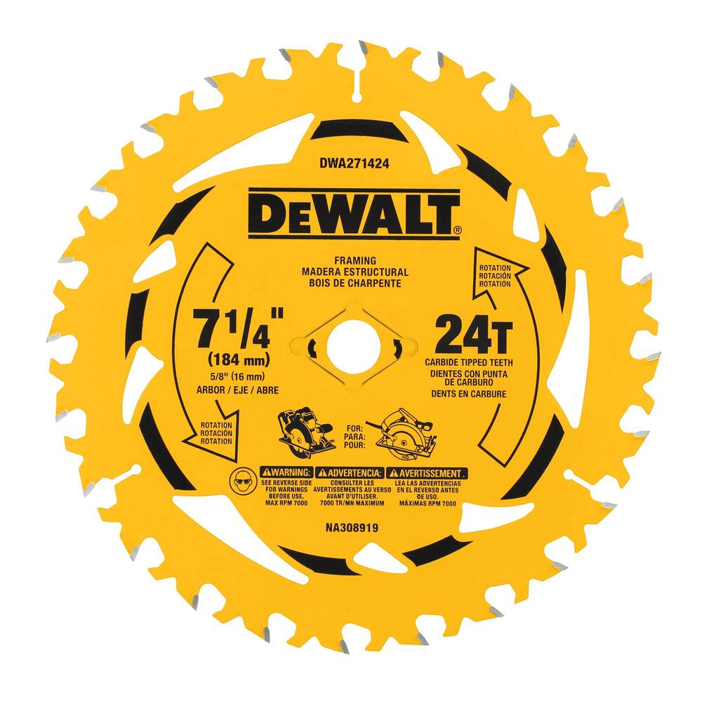 DEWALT 7-1/4-in 24-Tooth Rough Finish Tungsten Carbide-tipped Steel Circular Saw Blade Set (3-Pack) | DWA271424PK3L