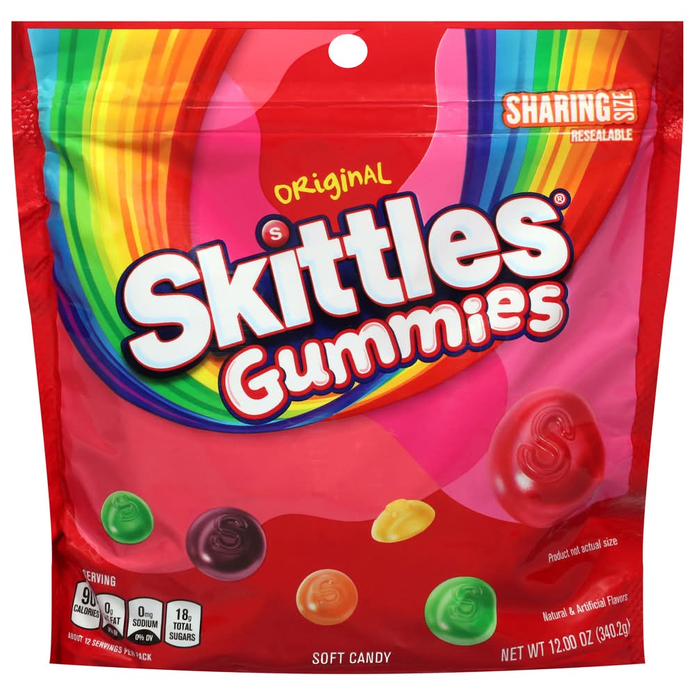 Skittles Original Gummies Soft Candy Sharing Size, Strawberry Orange Grape Lemon & Green Apple (12 oz)