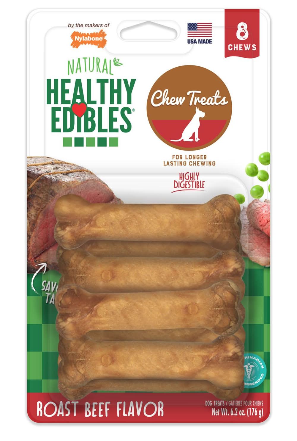 Nylabone Healthy Edibles Roast Beef Flavour Petite Dog Treats, 8 pack