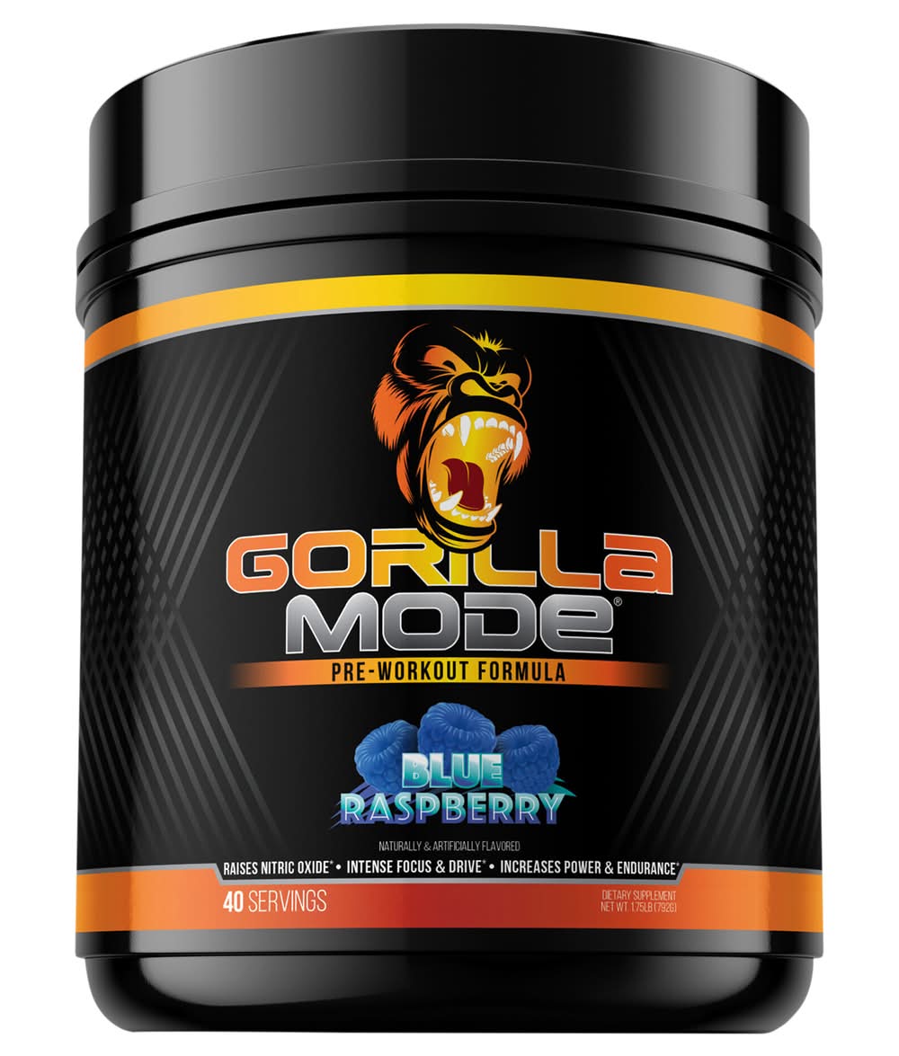 Gorilla Mode Pre-Workout Formula Powder, Blue Raspberry (1.75 lbs)