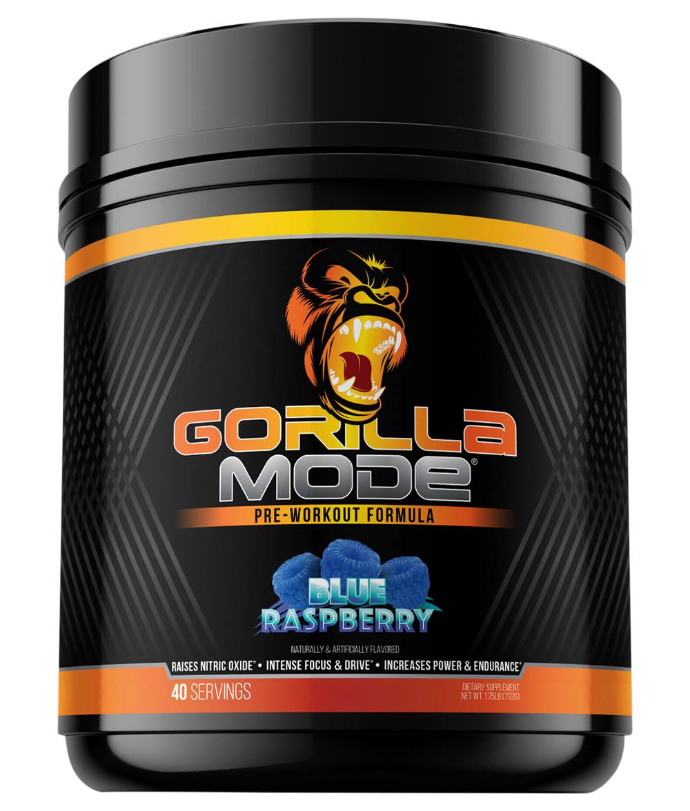 Gorilla Mode Pre-Workout Formula Powder, Blue Raspberry (1.75 lbs)