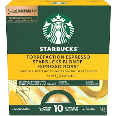 Starbucks Sbux Torréfaction Blonde Espresso Nespresso Vertuo / Blonde Espresso Roast For Nespresso Vertuo 68.0 G