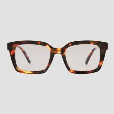 Universal Thread Shiny Plastic Rectangle Blue Light Filtering Reading Glasses, Women, Brown-Tortoise Print Diopter 1.5