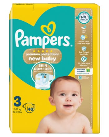 Pampers 3, Premium Protection New Baby Nappies (40 pack)
