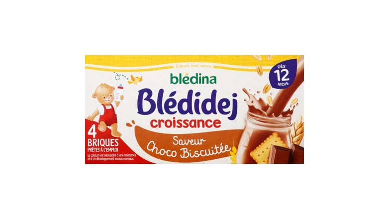 Blédina Croissance, céréales lactées, saveur choco biscuitée, dès 12 mois Les 4 briques de 250ml