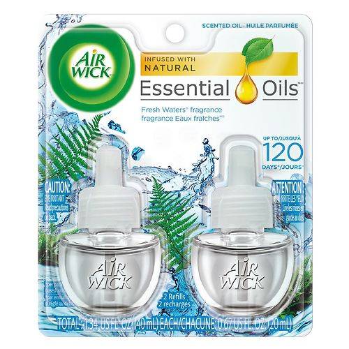 Air Wick Plug In Scented Oil with Essential Oils, Air Freshener Fresh Waters - 0.67 fl oz x 2 pack