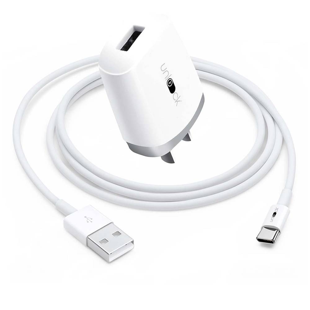 Cable Redondo Unlock Carga Rápida Tipo C  2.1A + Cargador De Pared Con 1 Entrada Usb