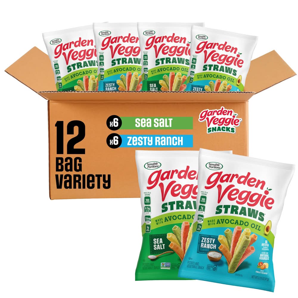 Garden Veggie Snacks Straws With Avocado Oil Variety pack, Sea Salt & Zesty Ranch (12 x 0.75 oz)