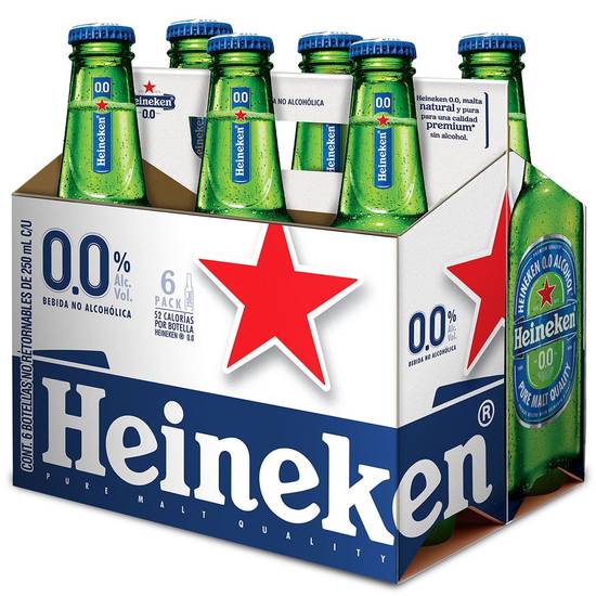 Heineken cerveza sin alcohol 0.0 (6 pack, 250 ml)