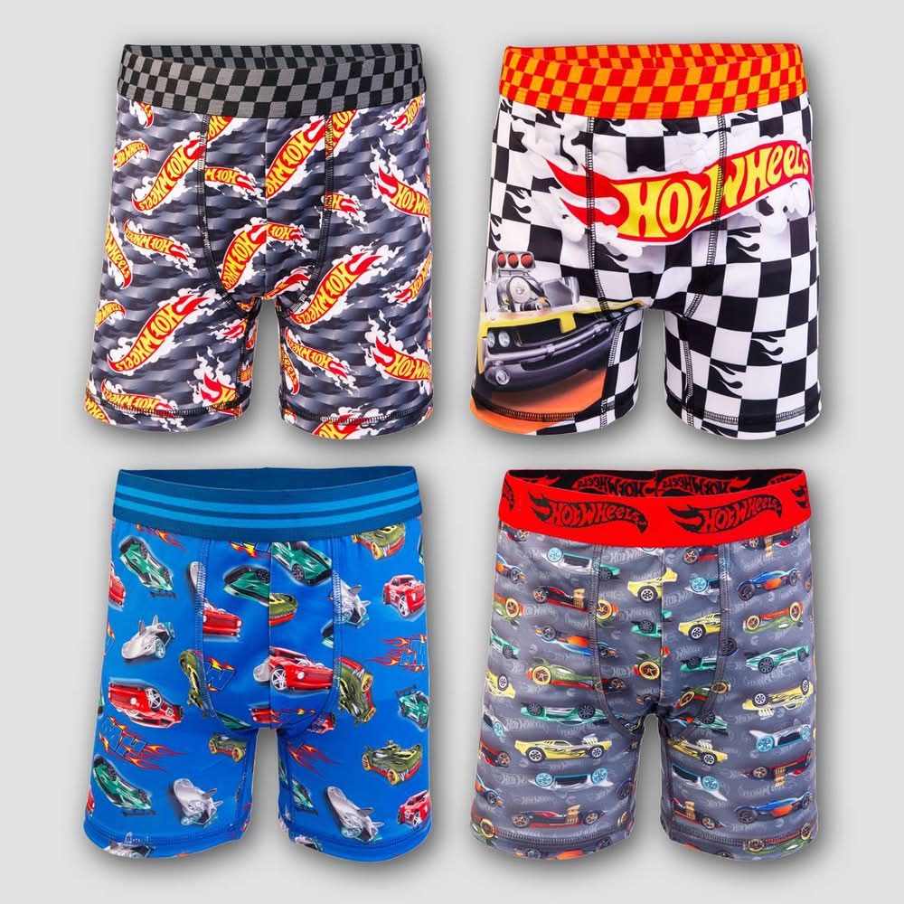 Hot Wheels Boys' Boxer Briefs Car Pattern Knit Underwear, 6 (4 ct)