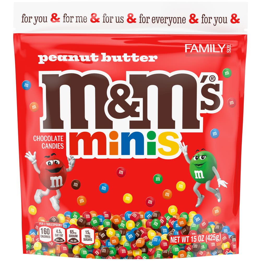 M&M's Minis Candy Family Size Bag, Peanut Butter (15 oz)