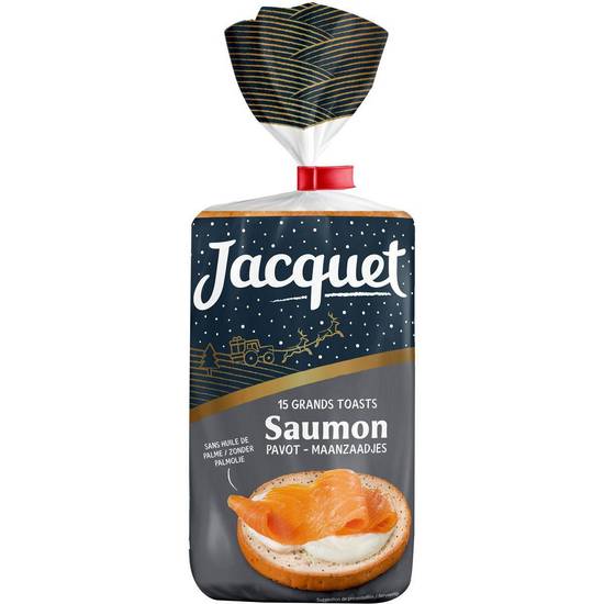 JACQUET Grands toasts pavot spécial saumon sans huile de palme 15 tranches 410 G
