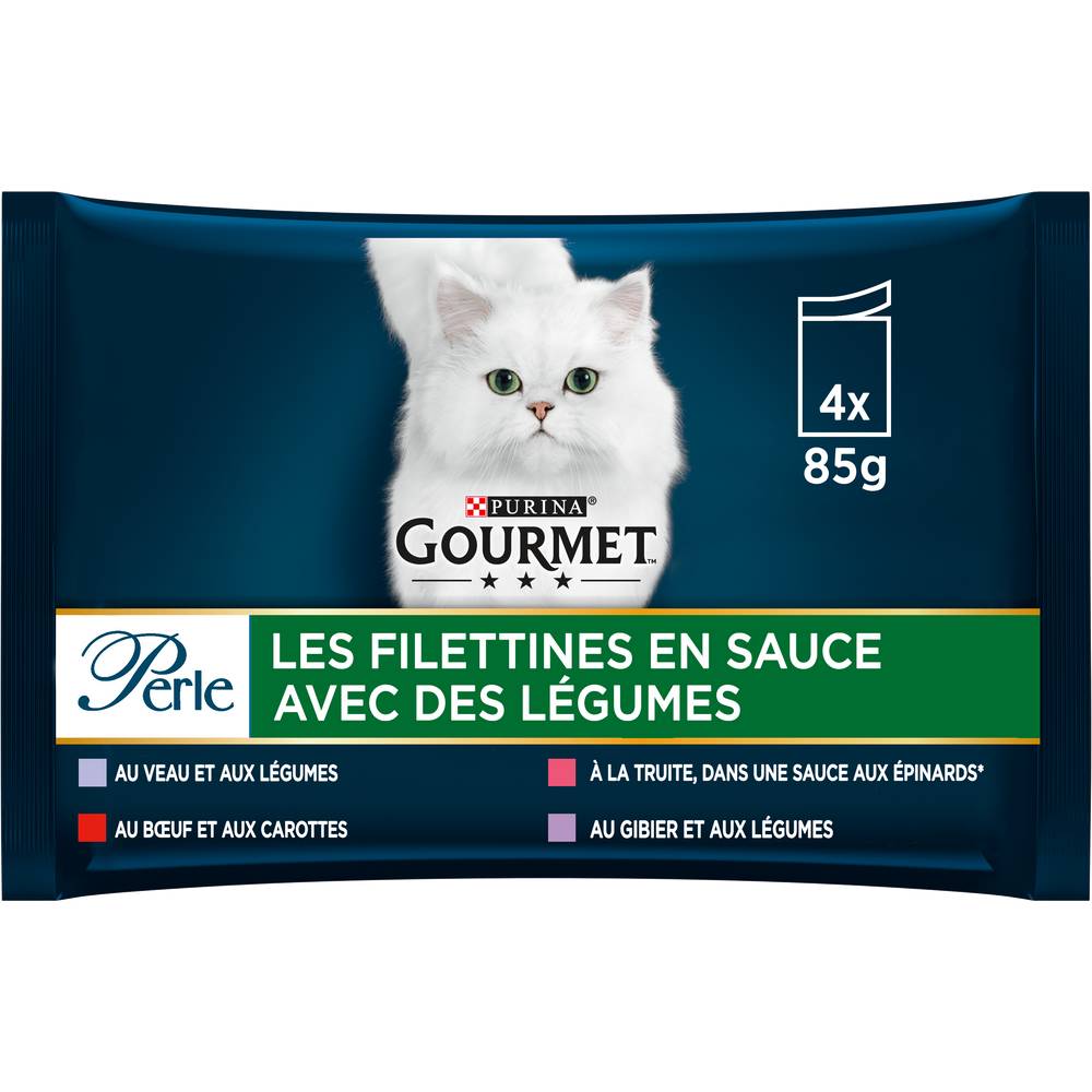 Purina Gourmet - Perle les filettines en sauce avec des légumes ( veau - boeuf - carottes - truite - gibier)