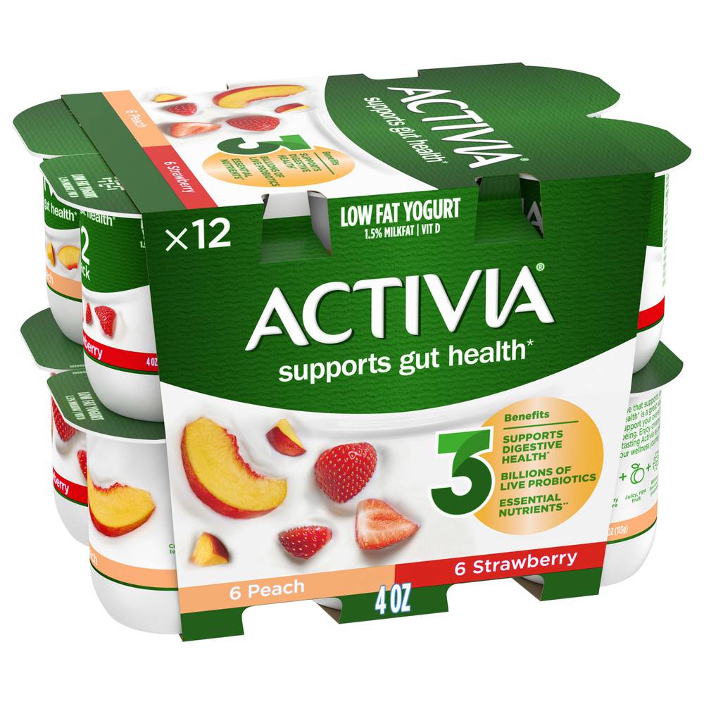 Activia Probiotic Low Fat Yogurt, Peach-Strawberry (3 lbs, 12 ct)