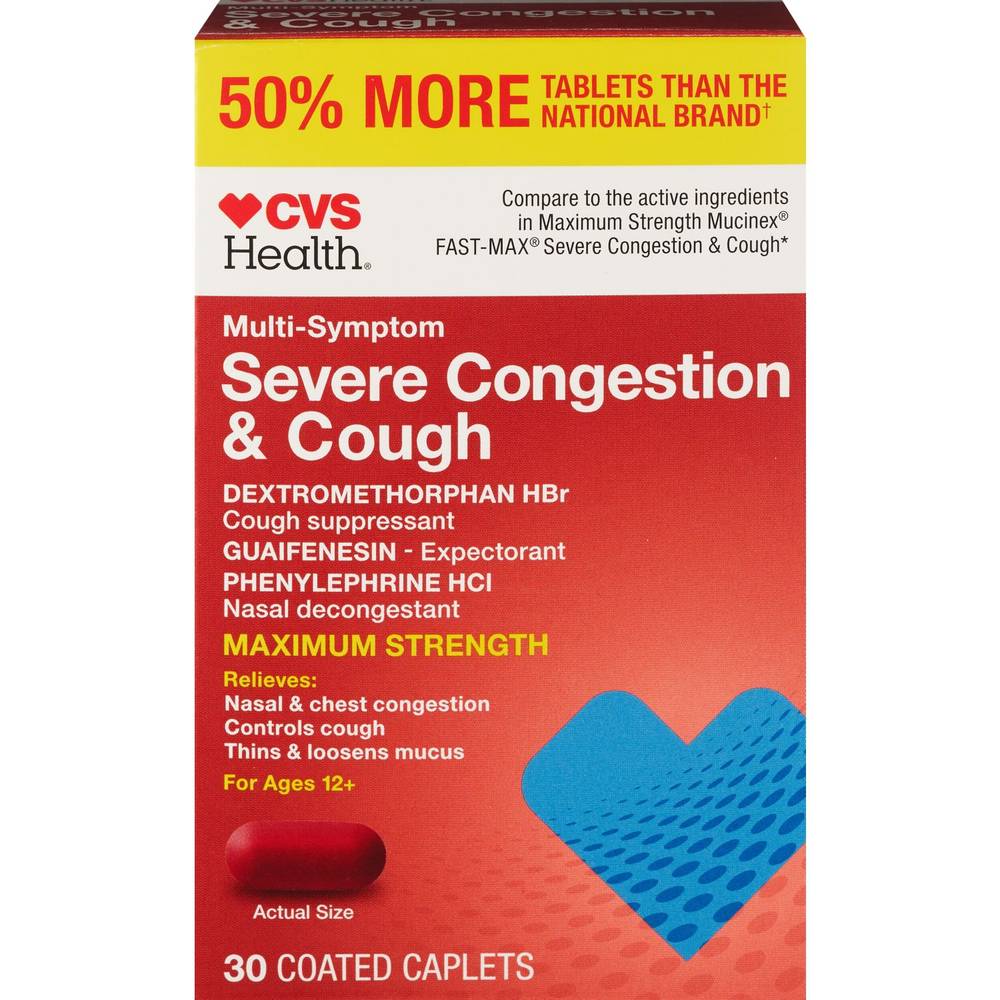 CVS Health Maximum Strength Multi-Symptom Severe Congestion & Cough Caplets (30 ct)