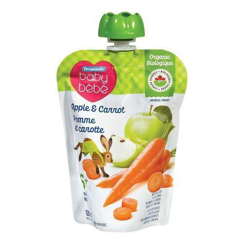 Personnelle purée pour bébé bio de pomme et carotte (128ml) - organic baby purée apple & carrot (128 ml)