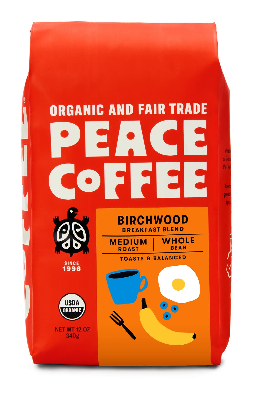 Peace Coffee Organic Fair Trade Birchwood Blend Medium Roast Whole Bean Coffee (12 oz)