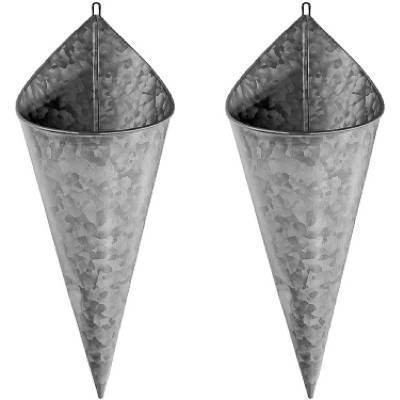 Hallops Galvanized Wall Planters 2 Cone Large