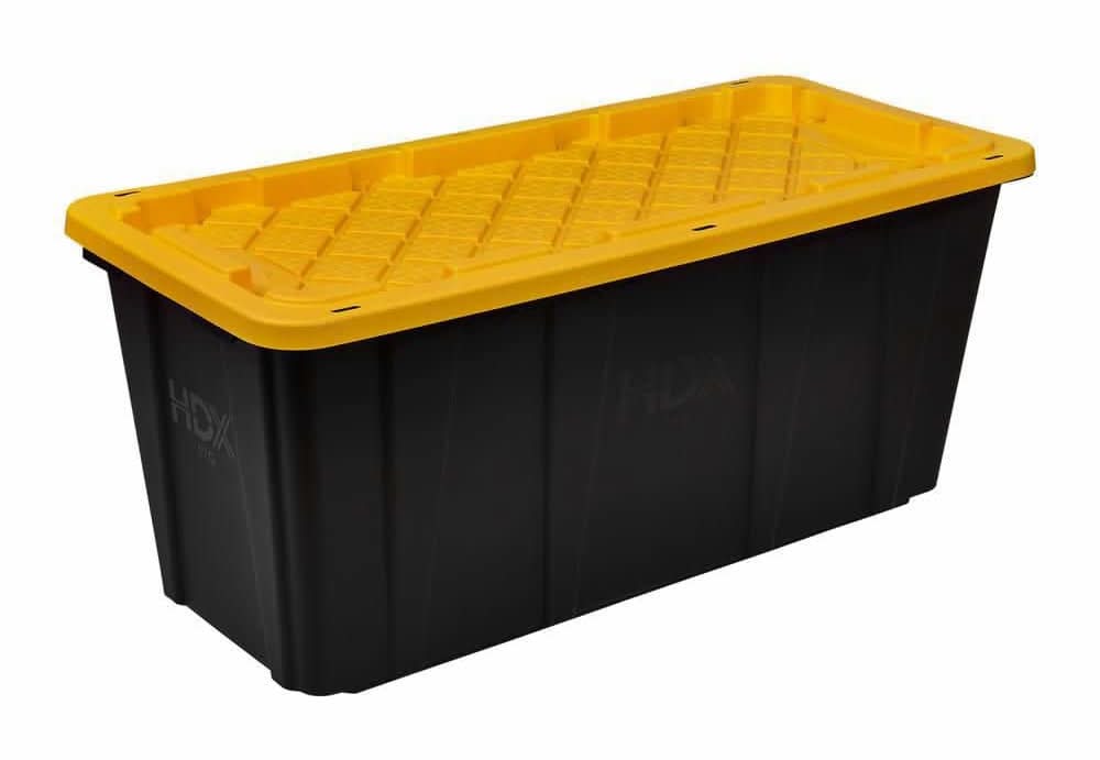 Hdx 57 Gal. Tough Storage Tote In Black With Yellow Lid