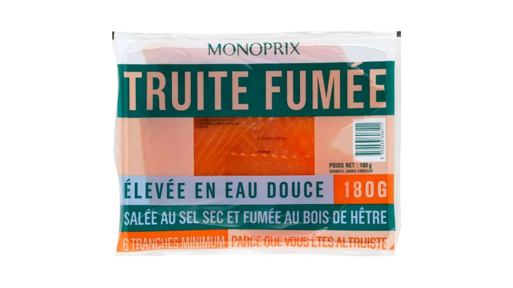 Monoprix Truite fumée Le paquet de 6 tranches, 180 g