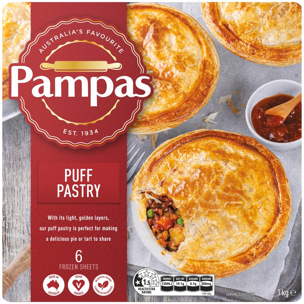 Pampas Frozen Puff Pastry Sheets (1kg, 6 pack)