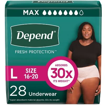 Depend Maximum Absorbency Postpartum Underwear For Women, Large (28 ct)
