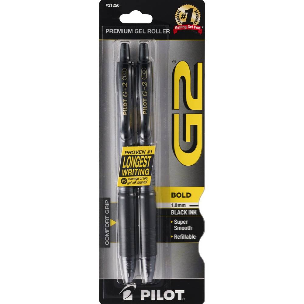 Pilot Retractable Rolling Ball Bold Point Pens, Black Ink, 2 Ct