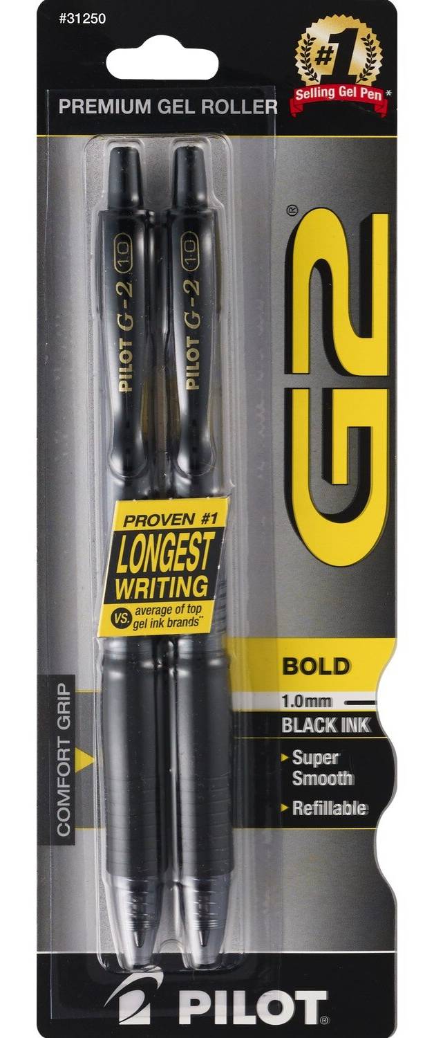 Pilot Retractable Rolling Ball Bold Point Pens, Black Ink, 2 Ct